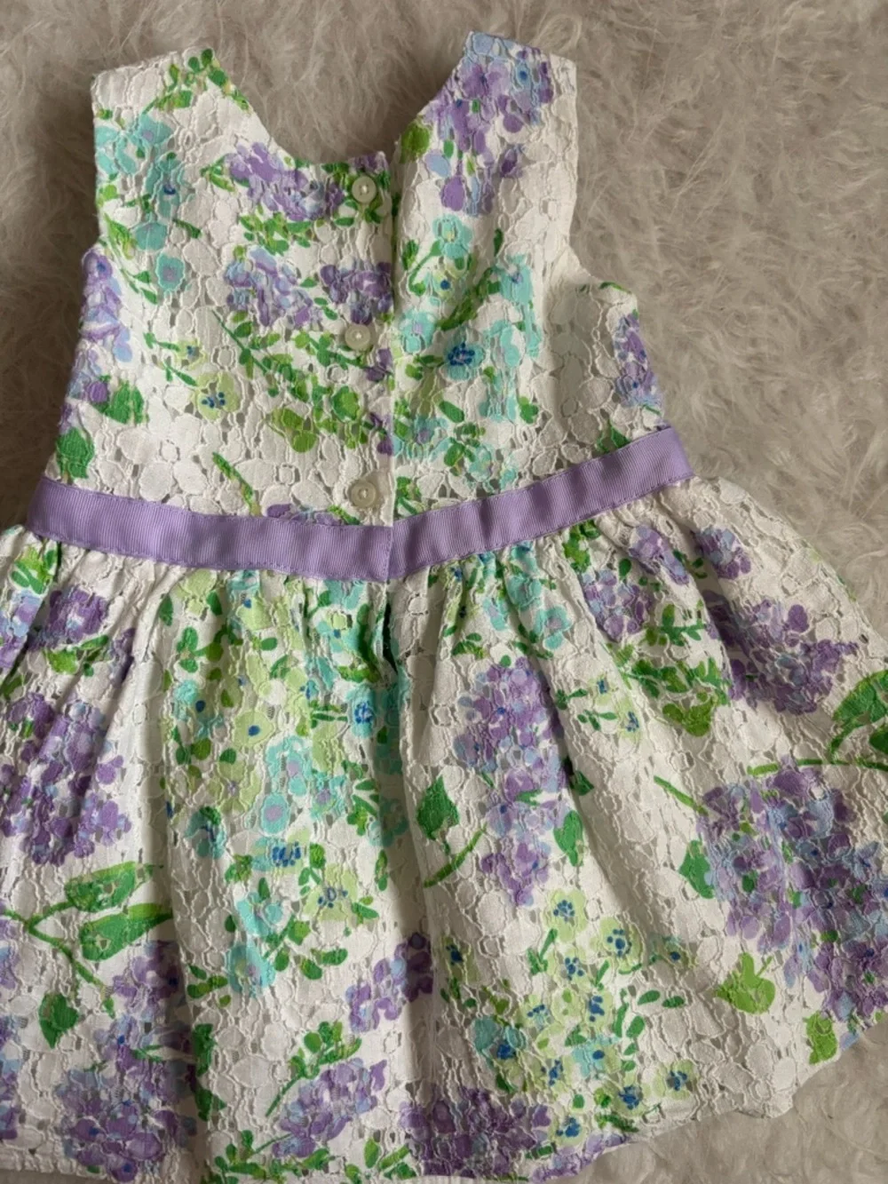 The Children's Place White Lace Spring Pastel Floral Dress with Purple Ribbon